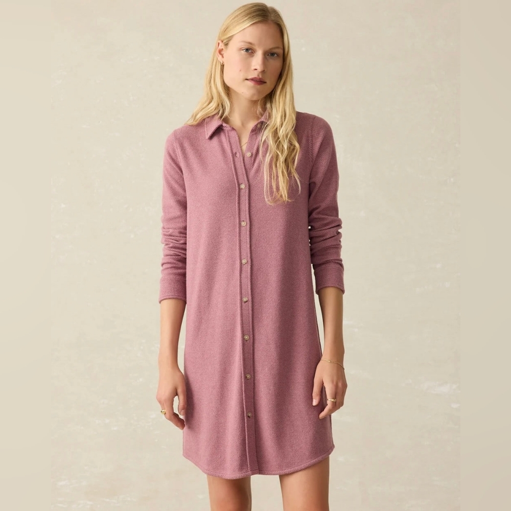 Faherty Legend Sweater Dress Long Sleeve Button Up